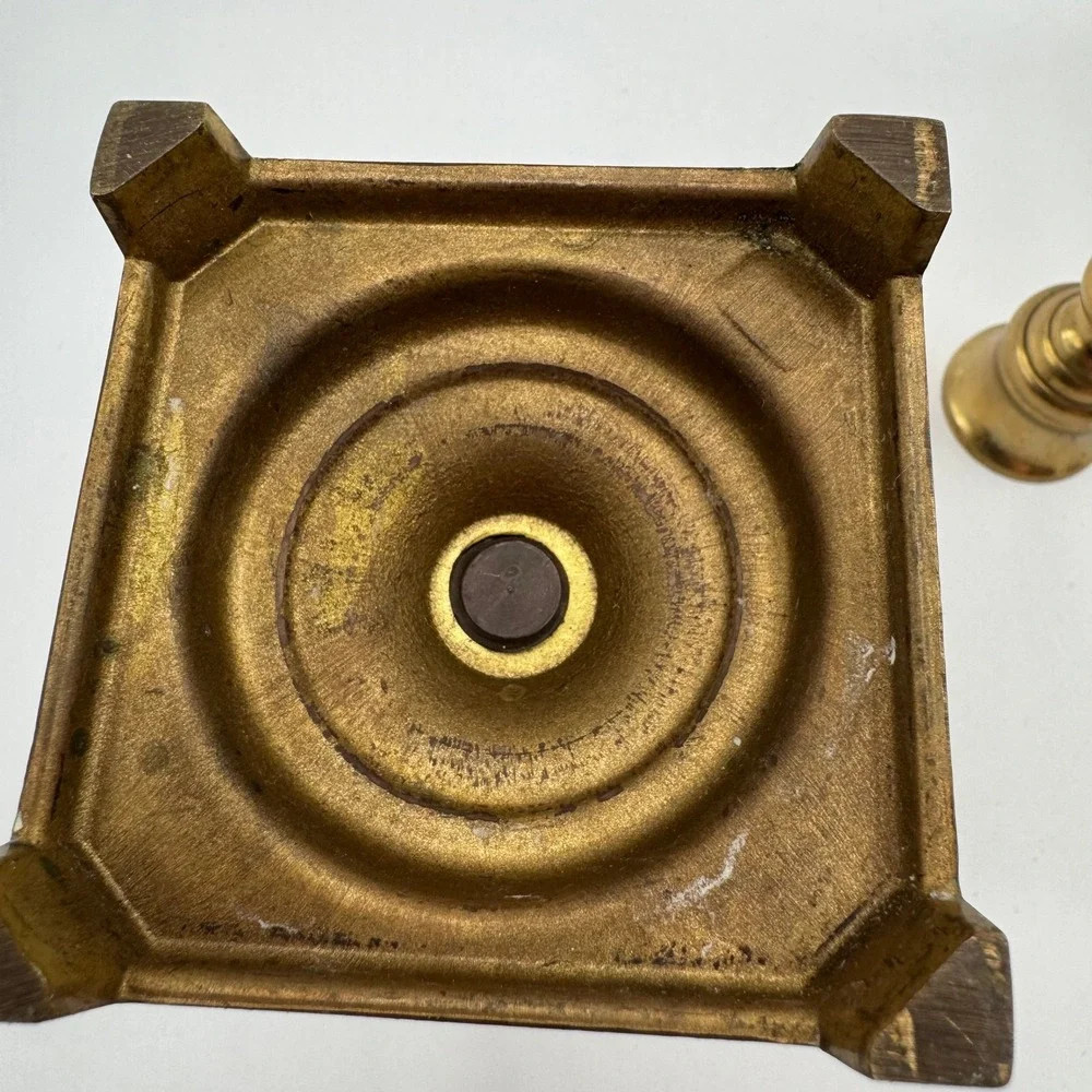 Brass Candlestick Holders Set‎ of 2 Gold Square Base Vintage Style 6.5
